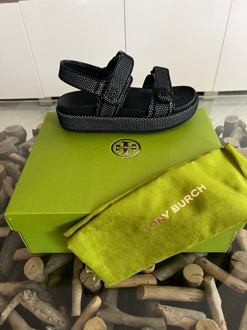 TORY BURCH Kira Sport Sandals Perfect Black Mesh Leather